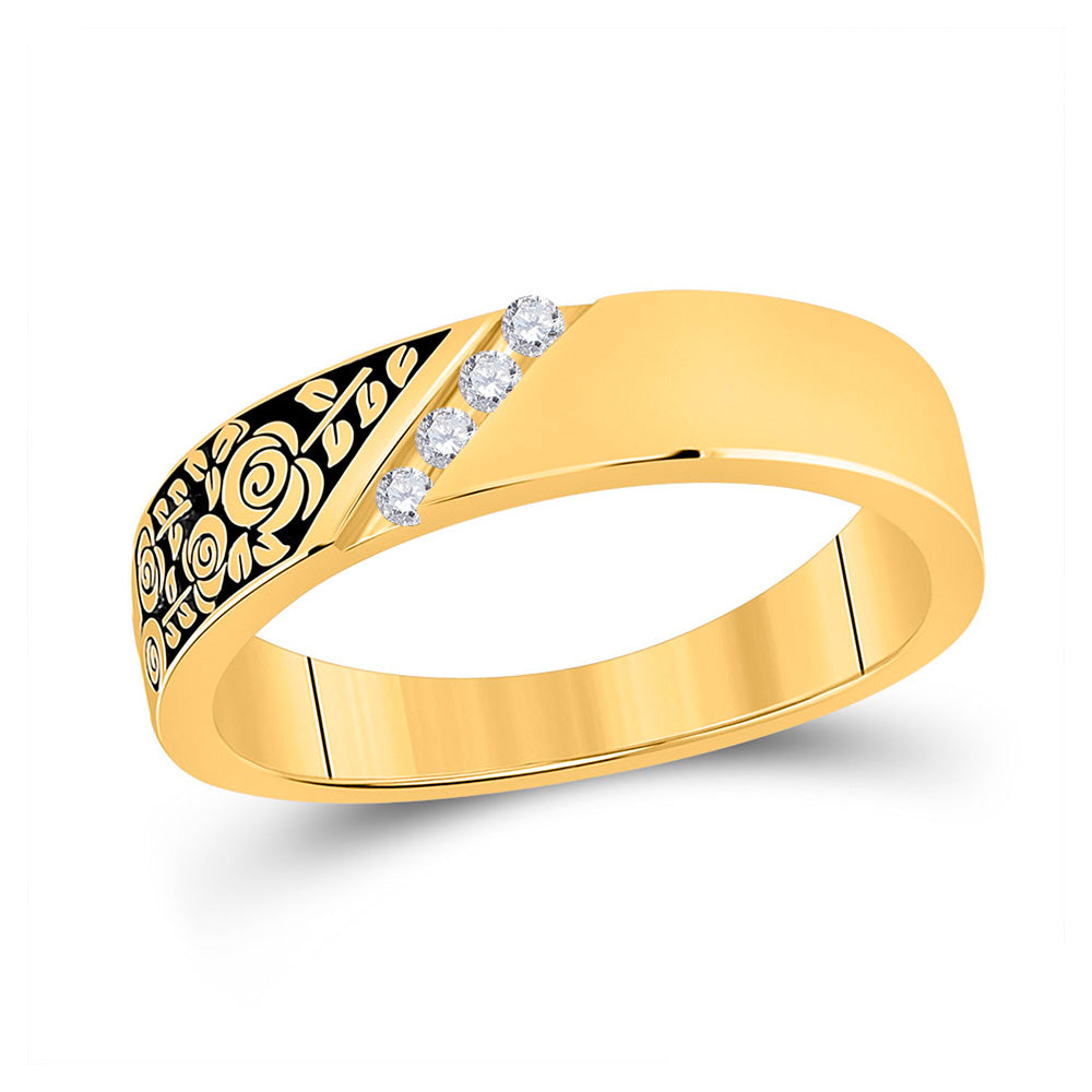 Wedding Collection | 14kt Yellow Gold Mens Round Diamond Wedding Rose Flower Band Ring 1/20 Cttw | Splendid Jewellery GND