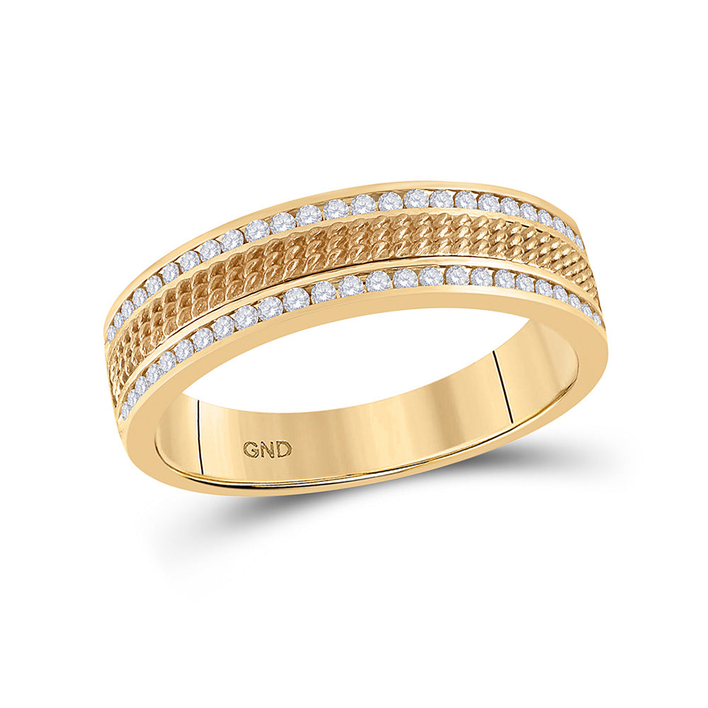 Wedding Collection | 14kt Yellow Gold Mens Round Diamond Wedding Textured Band Ring 1/3 Cttw | Splendid Jewellery GND