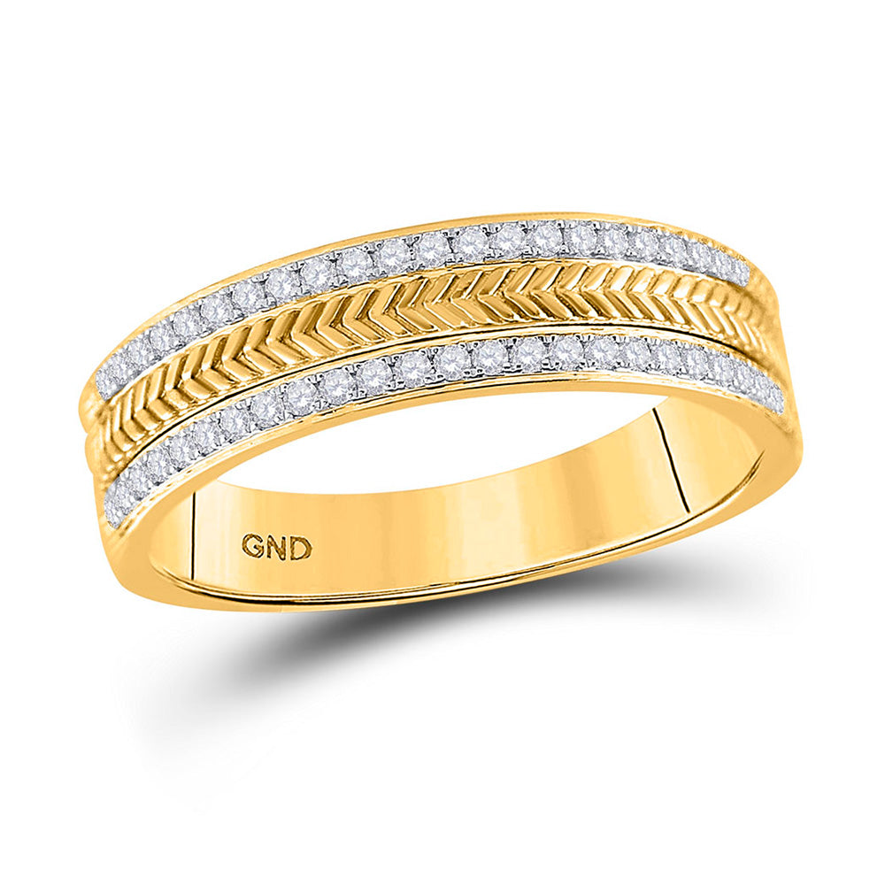 Wedding Collection | 14kt Yellow Gold Mens Round Diamond Wedding Wheat Texture Band Ring 1/3 Cttw | Splendid Jewellery GND