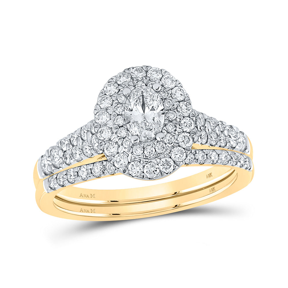 Wedding Collection | 14kt Yellow Gold Oval Diamond Halo Bridal Wedding Ring Band Set 1 Cttw | Splendid Jewellery GND