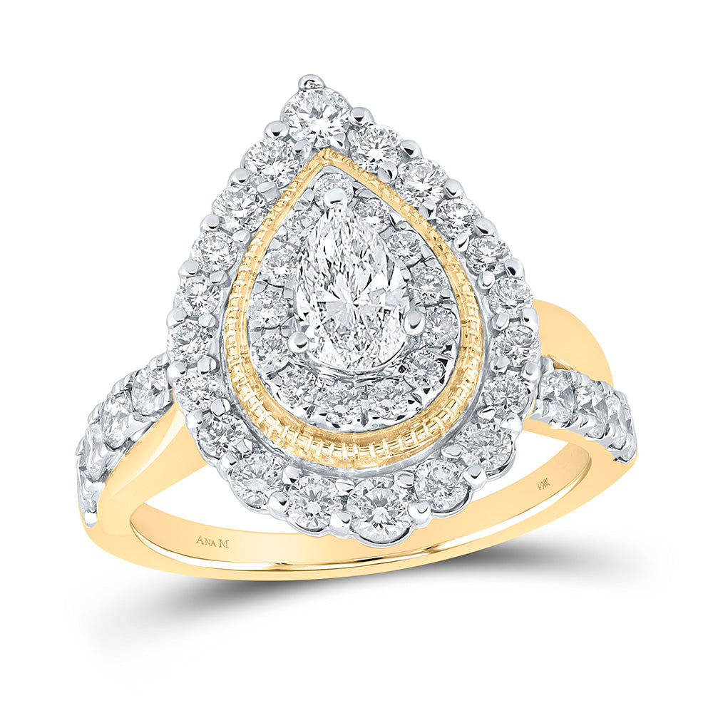 Wedding Collection | 14kt Yellow Gold Pear Diamond Halo Bridal Wedding Engagement Ring 1-1/2 Cttw | Splendid Jewellery GND